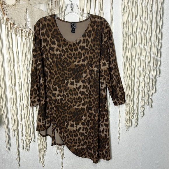 Clara Sun Woo Knit Cheetah Print Tunic with Gathered Hip XL Lagenlook Staple - Picture 5 of 12
